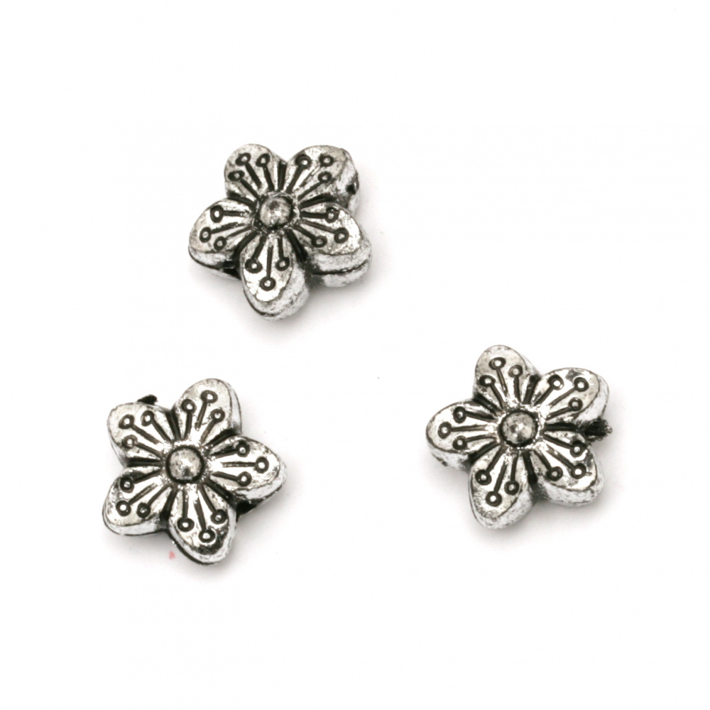 Bead metallic flower 15x7 mm hole 2.5 mm color silver -20 grams ~ 28 pieces