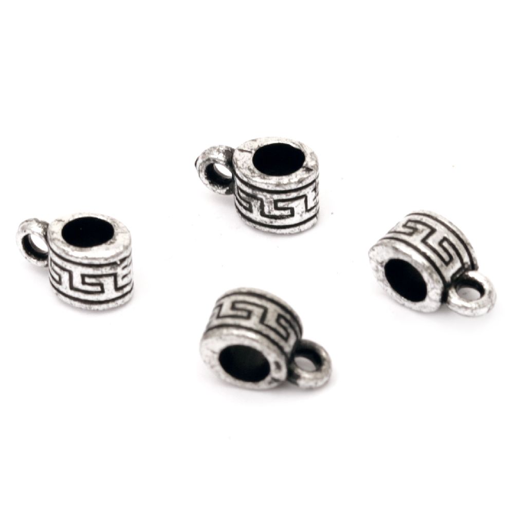 Jewellery stringing element cylinder with ring with black edging 10x5.5 mm hole 4 mm silver -20 grams ~176 pieces