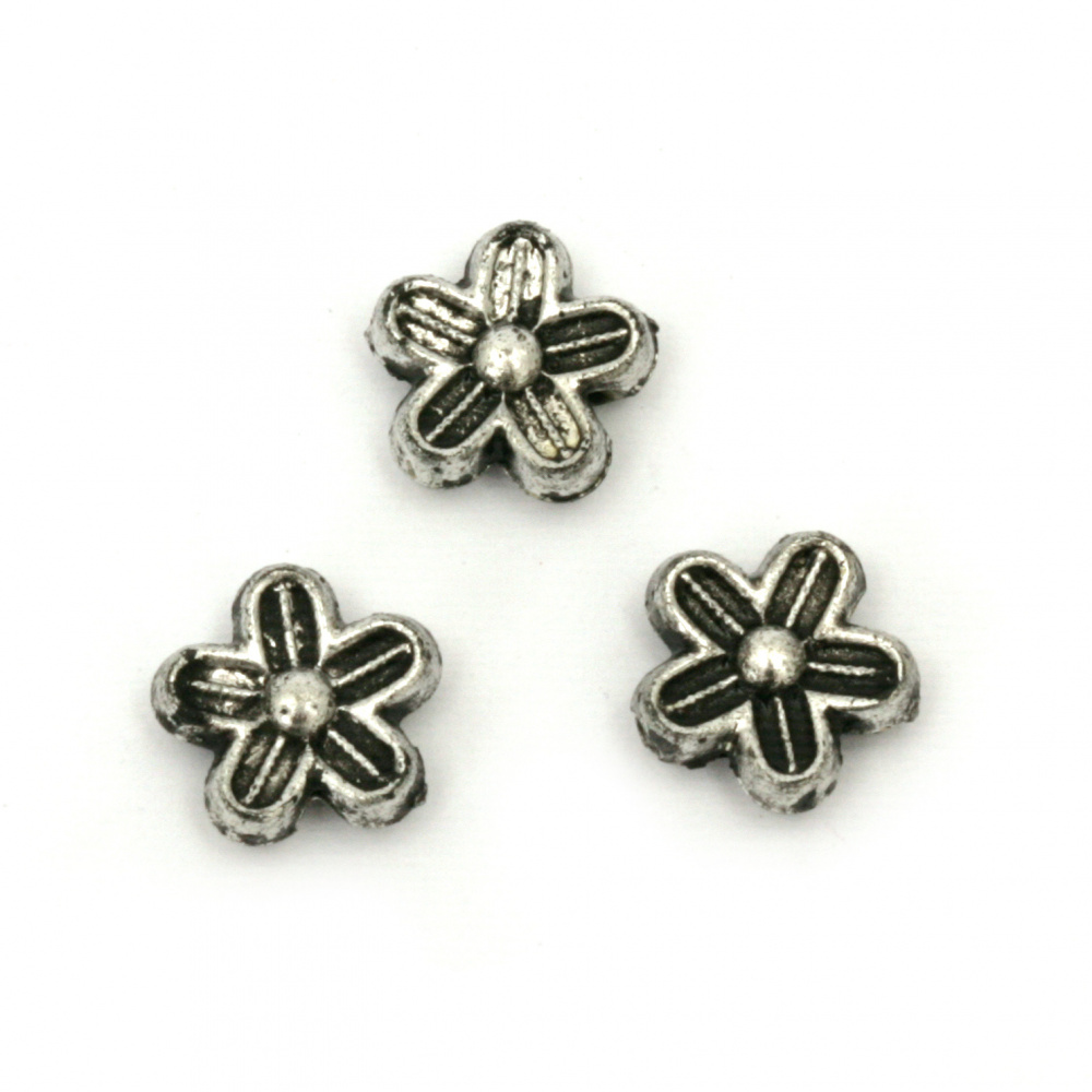 Jewellery stringing element  flower 9x3 mm hole 1.5 mm color silver -50 grams ~ 428 pieces