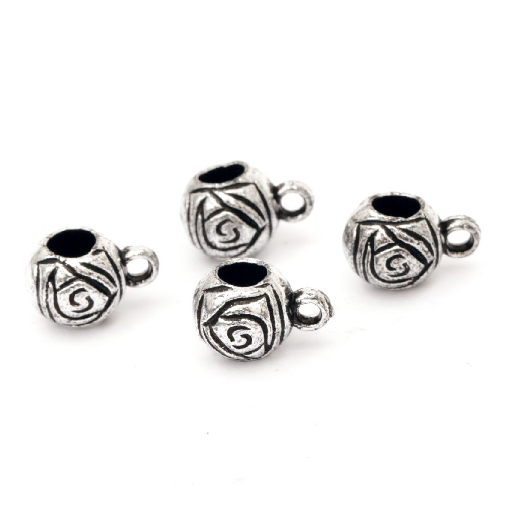 Round Rose Bead with Ring / Connecting Element, 8x9x11 mm, Hole: 4 mm, Silver -50 g ~ 160 pieces