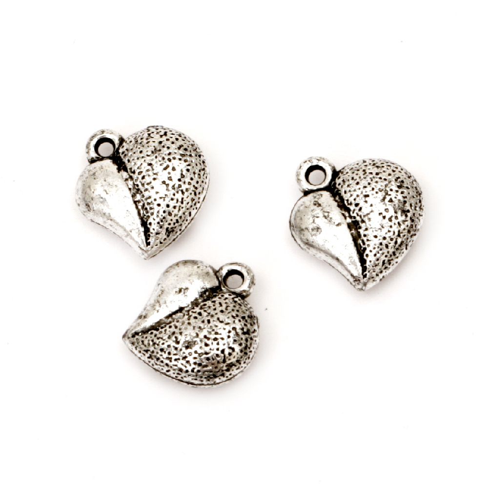 Pendant metallic heart 14x15x6 mm hole 1 mm silver -20 grams ~ 34 pieces