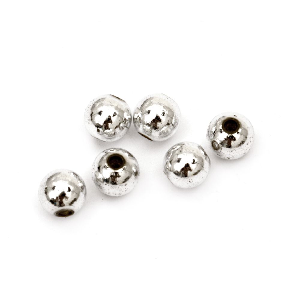 Bead metallic ball 6 mm hole 1 mm color white -50 grams ~3000 pieces