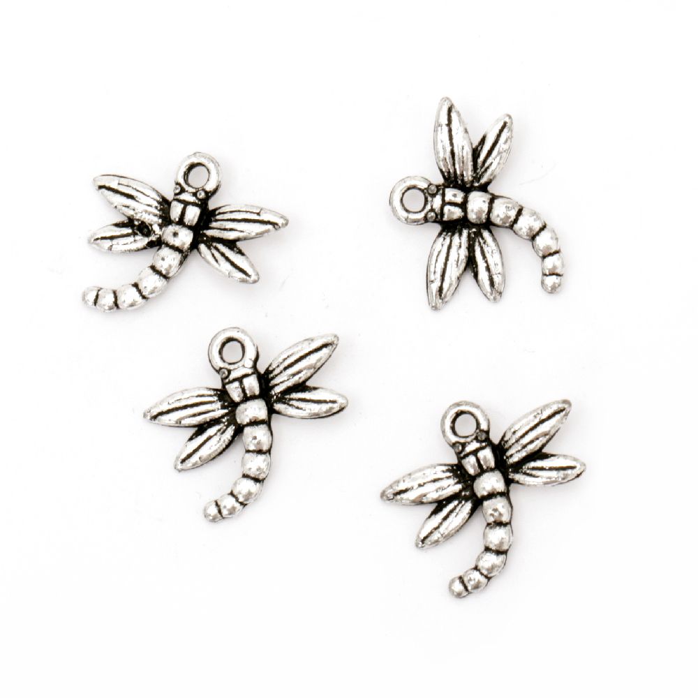 Pendant metallic dragonfly 16x19x3 mm hole 2 mm silver -20 grams ~116 pieces