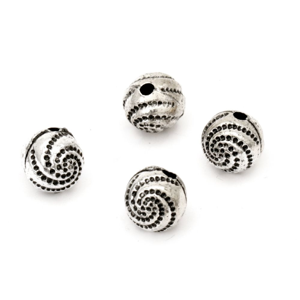 Bead metallic ball 9x10 mm hole 2 mm color silver -50 grams ~ 100 pieces