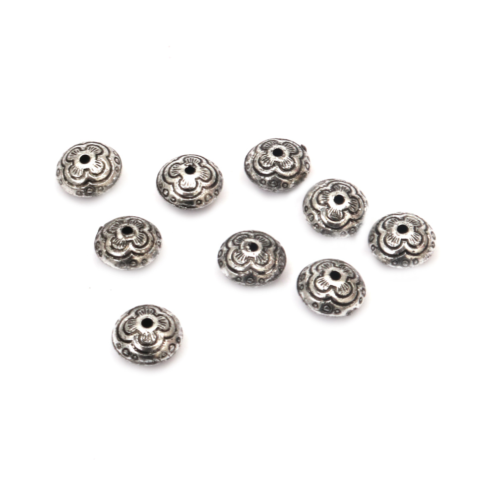 Plastic Metallized Abacus Beads /  10x6 mm, Hole: 1.5 mm / Silver  - 20 grams ~ 54 pieces