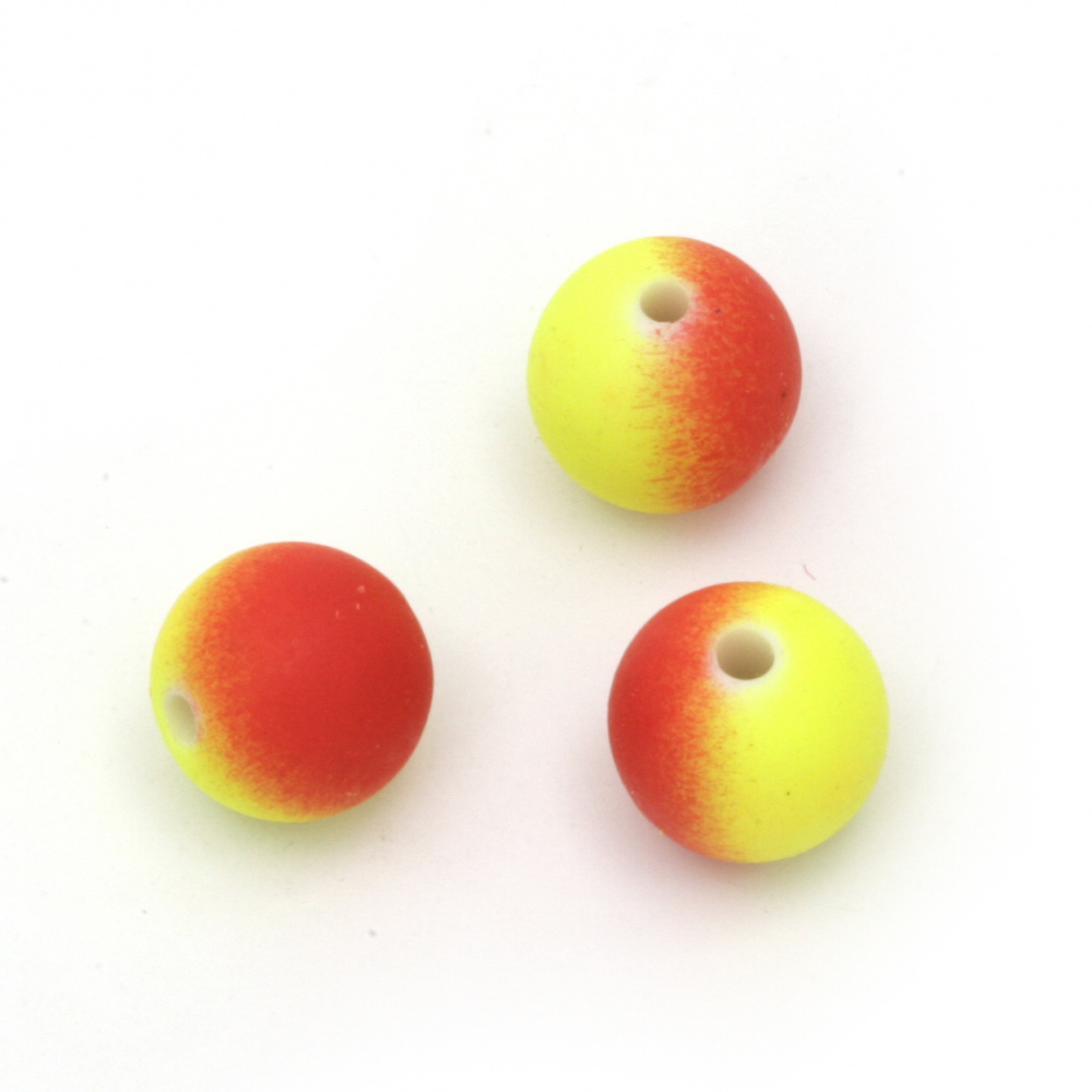 Two-colored Plastic Ball, 14 mm, Hole: 2 mm, Yellow and Orange -20 grams ~ 13 pieces