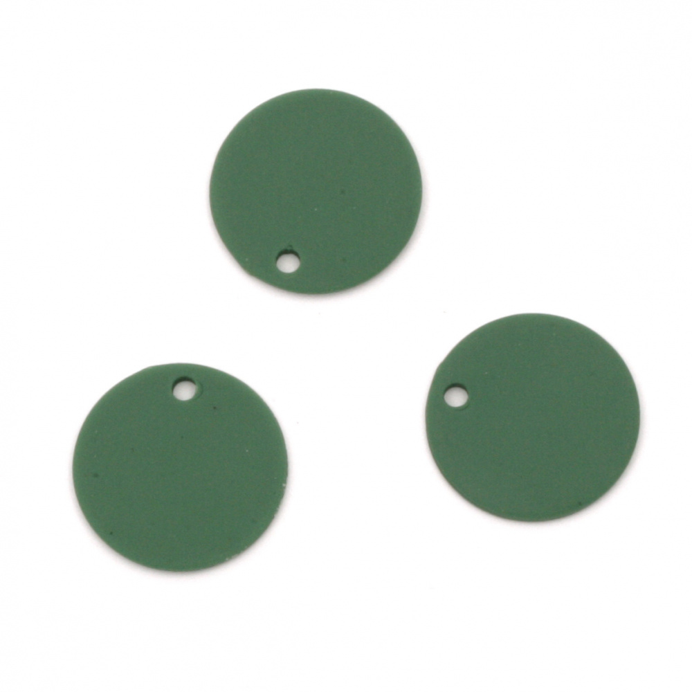 Acrylic coin pendant for jewelry making 15x1 mm hole 1 mm color pastel dark green - 10 pieces