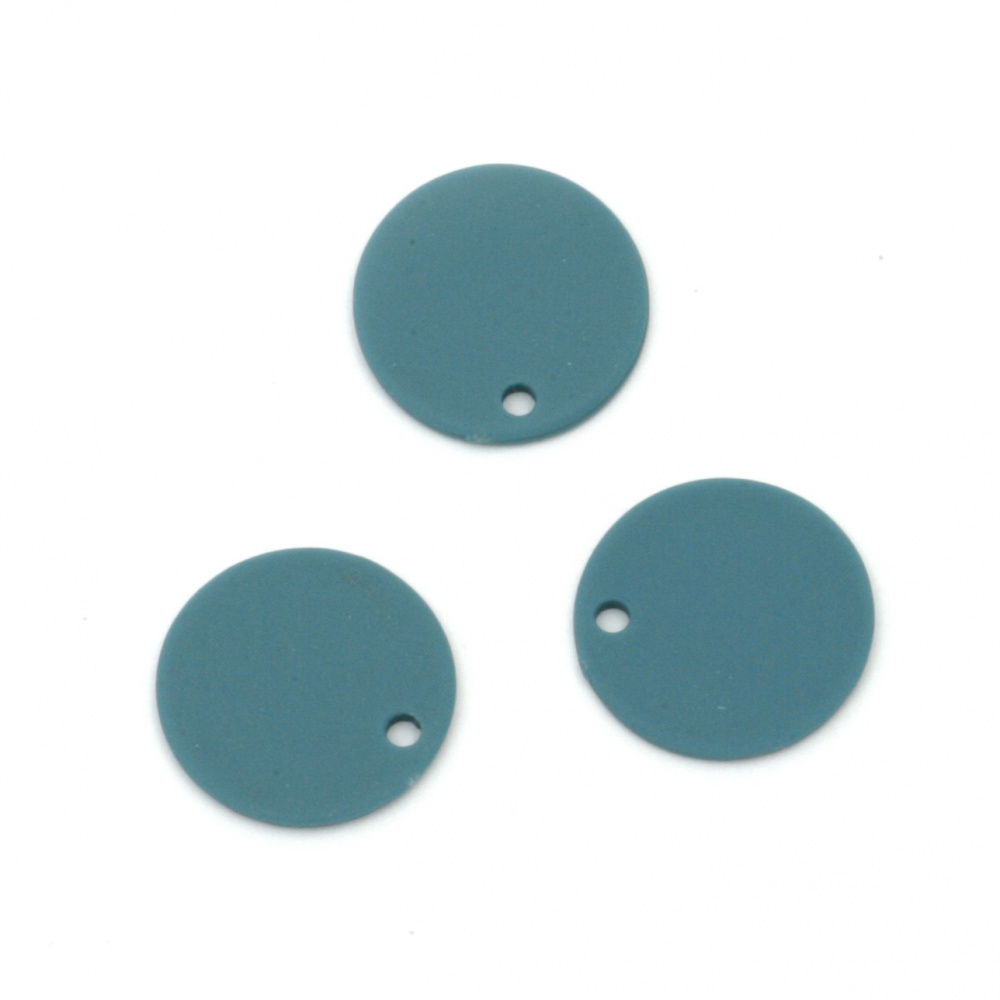 Acrylic coin pendant for jewelry making 15x1 mm hole 1 mm color pastel dark blue - 10 pieces