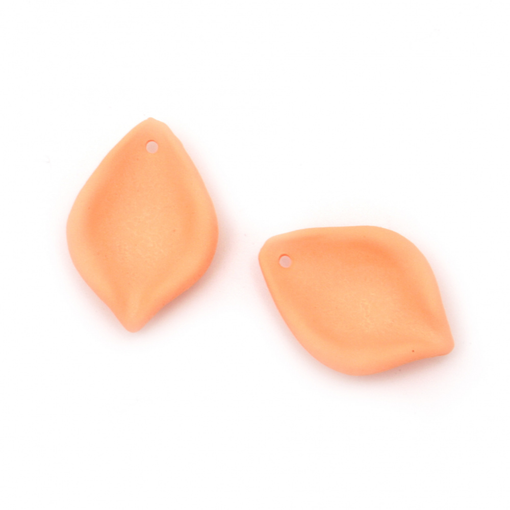 Acrylic leaf pendant for jewelry making 27x18.5x5 mm hole 1.5 mm color pastel orange - 5 pieces
