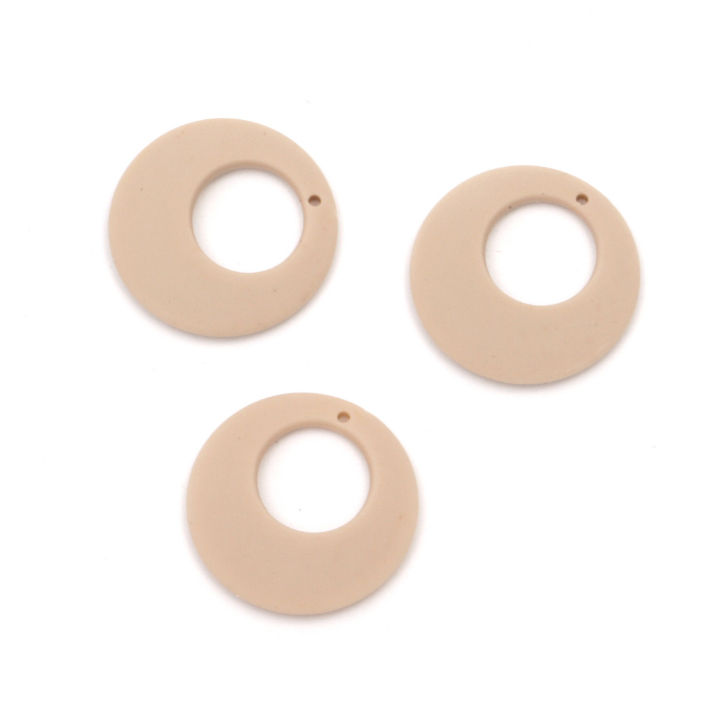Acrylic circle pendant  for jewelry making 25x4 mm hole 1 mm  pastel cappuccino color - 5 pieces