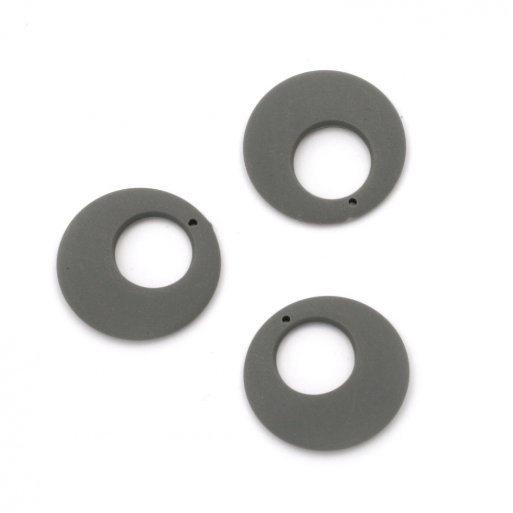 Acrylic circle pendant  for jewelry making 25x4 mm hole 1 mm color pastel gray - 5 pieces