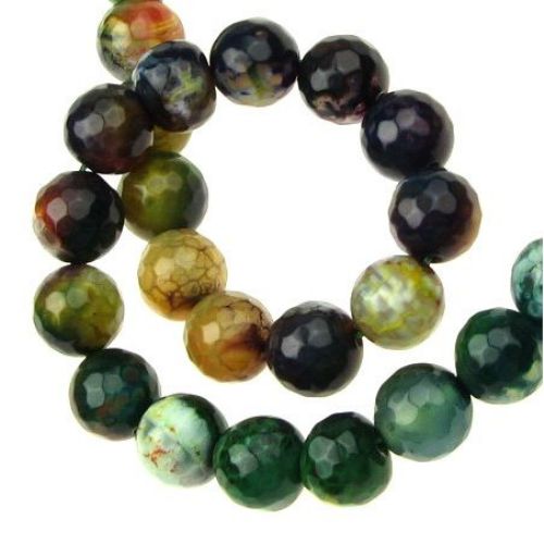 AGATE Dyed, Faceted, Round Beads Strand Green Mix 10 mm ~ 37 pcs