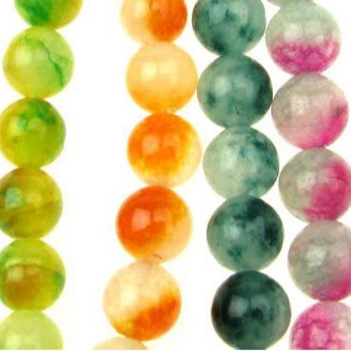 Наниз мъниста полускъпоценен камък ЖАДЕИТ АСОРТЕ цветове топче 12 мм ~32 броя