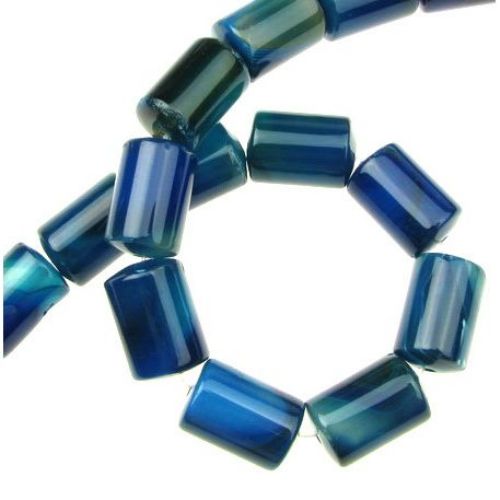 Șir de mărgele de piatră semi-prețioasă AHAT albastru cilindru 12x18 mm ~ 22 bucăți