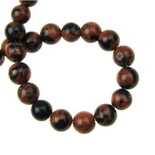 Gemstone Beads Strand, Synthetic Goldstone, Brown, Blue, Round, 8mm, 48 pcs