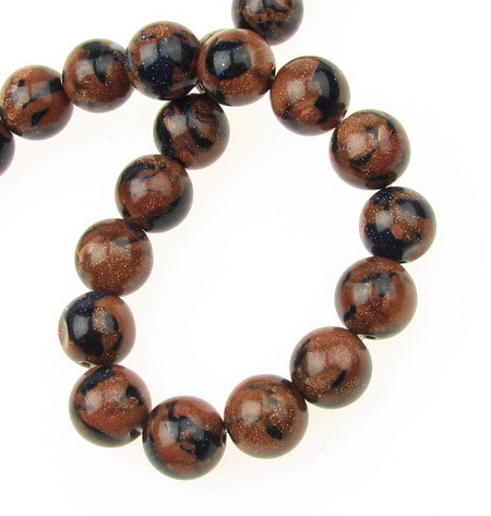 Gemstone Beads Strand, Synthetic Goldstone, Brown, Blue, Round, 10mm, 37 pcs