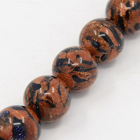 Gemstone Beads Strand, Synthetic Goldstone, Brown, Blue, Round, 14mm, 28 pcs