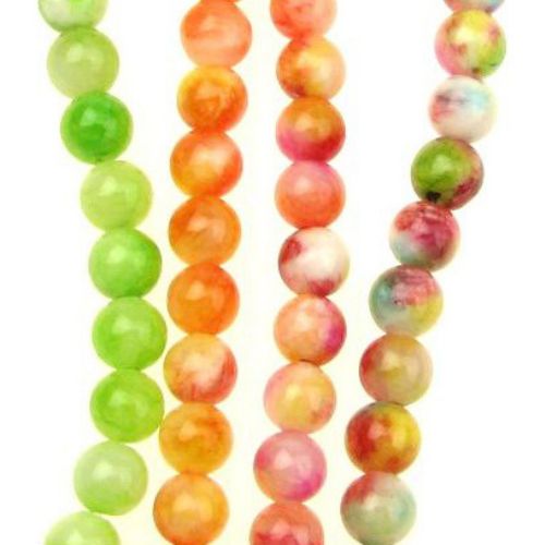 Gemstone Beads Strand, Jade, Round, Mixed color, 6mm, ~64 pcs
