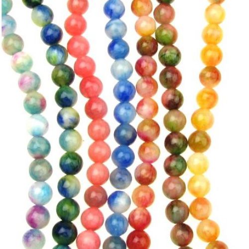 Gemstone Beads Strand, Jade, Round, Mixed color, 10mm, ~38 pcs