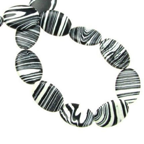 Gemstone Beads Strand, Synthetic Malachite, Oval, Black and White, 16~18x12x4mm, 23 pcs