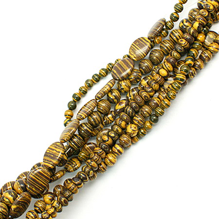 Gemstone Beads Strand, Synthetic Malachite, Mixed, Black and Yellow, 6.5~14x6.5~18x5~8mm