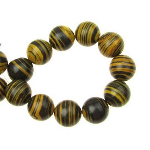 Gemstone Beads Strand, Synthetic Malachite, Round, Black and Yellow, 12mm, 28 pcs