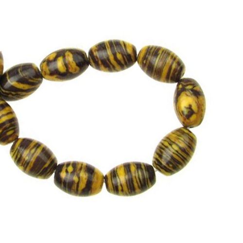 Gemstone Beads Strand, Synthetic Malachite, Oval, Black and Yellow, 12x8mm, 34 pcs