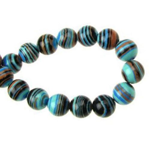 Gemstone Beads Strand, Synthetic Malachite, Round, Black and Blue, 8mm, 48 pcs