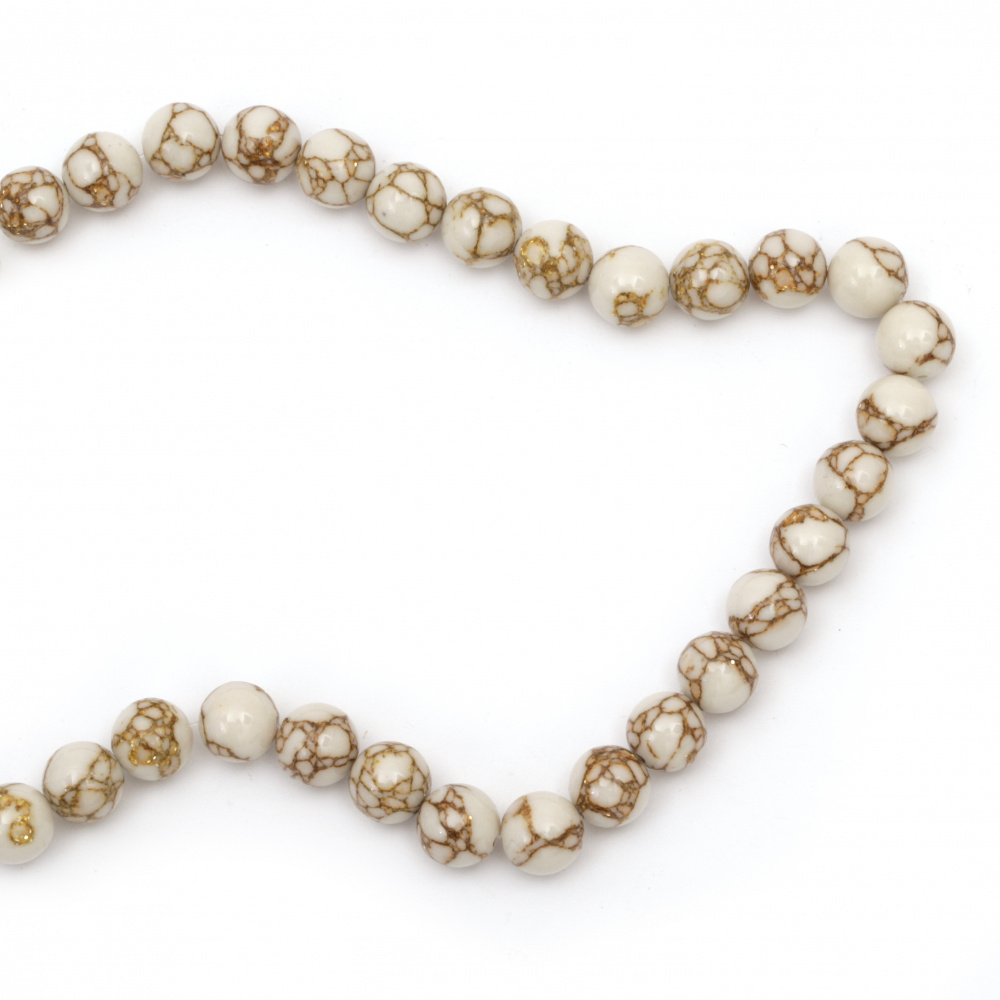 Semi-precious stone Azurite bead strand, white ball 10 mm ~ 39 pieces