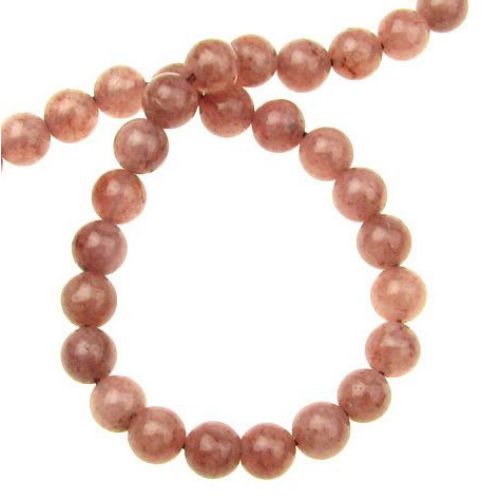 String of Natural Semi-Precious Stone Beads: STRAWBERRY QUARTZ / Ball: 6 mm ~ 60 pieces