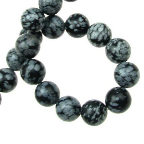 Gemstone Beads Strand, Natural Obsidian Snowflake, Round, Grade A 12mm, 33 pcs