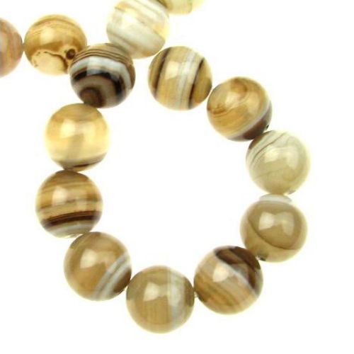 Natural Striped AGATE Round Beads Strand, Color Cream 12 mm ~ 32 pcs