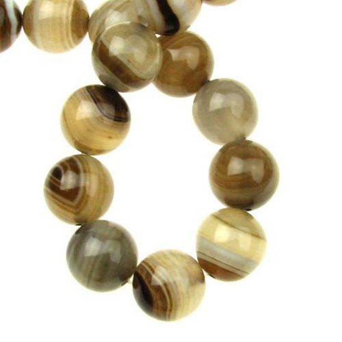 String beads natural AGATE Striped Brown Light Bead 14mm ~ 28 Pieces