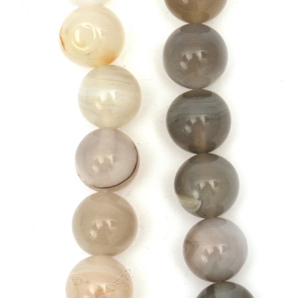 String Ball-shaped Natural Stone Beads / Striped AGATE, Gray, 12 mm ~ 33 pieces