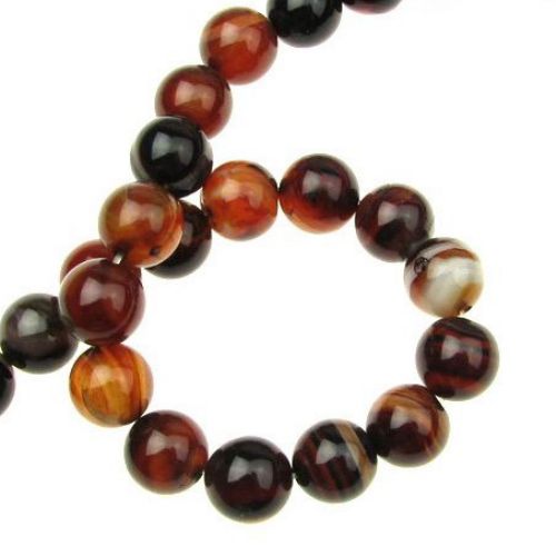 Natural Striped AGATE Round Beads Strand Brown 10 mm ~ 38 pcs