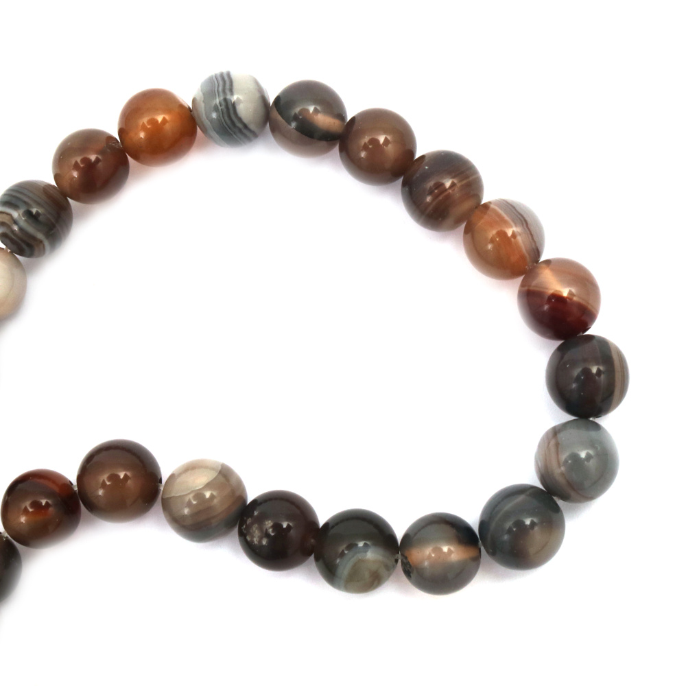 String of beads AGATE - semi-precious stone,  gray-brown, ball 12 mm ~32 pieces