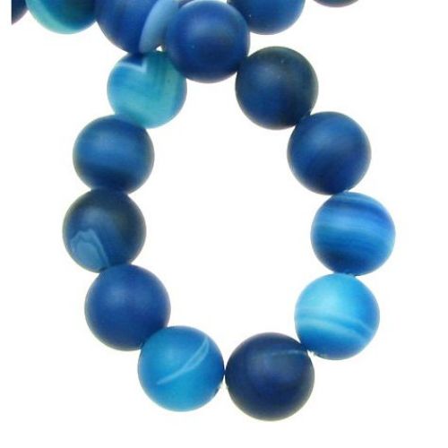 frosted beads from STRIPED Agate blue ball l matte 10 mm ~ 37 pieces