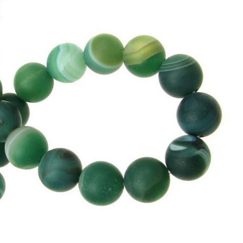 Striped Agate, Frosted, Round Beads, shades of Green 10mm ~ 37 pcs