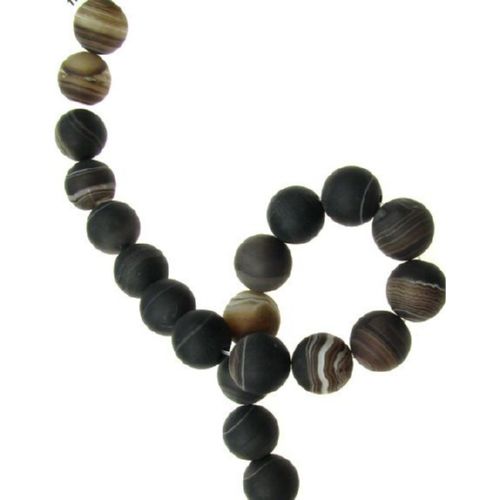 Natural Striped Agate  Beads Strand, Round, Frosted, Dyed, Brown   14mm ~ 28 pcs