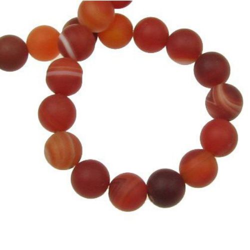 Natural Striped Agate  Beads Strand, Round, Frosted, Dyed, Orange  8mm ~ 47 pcs