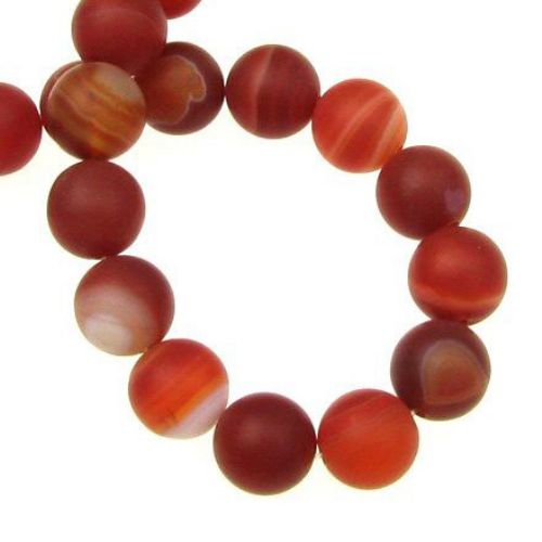 Natural Striped Agate  Beads Strand, Round, Frosted, Dyed, Orange 10mm ~ 37 pcs