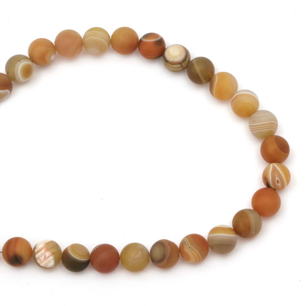 Natural Striped Agate  Beads Strand, Round, Frosted, Dyed, orange ball matte 12 mm ± 32 pieces