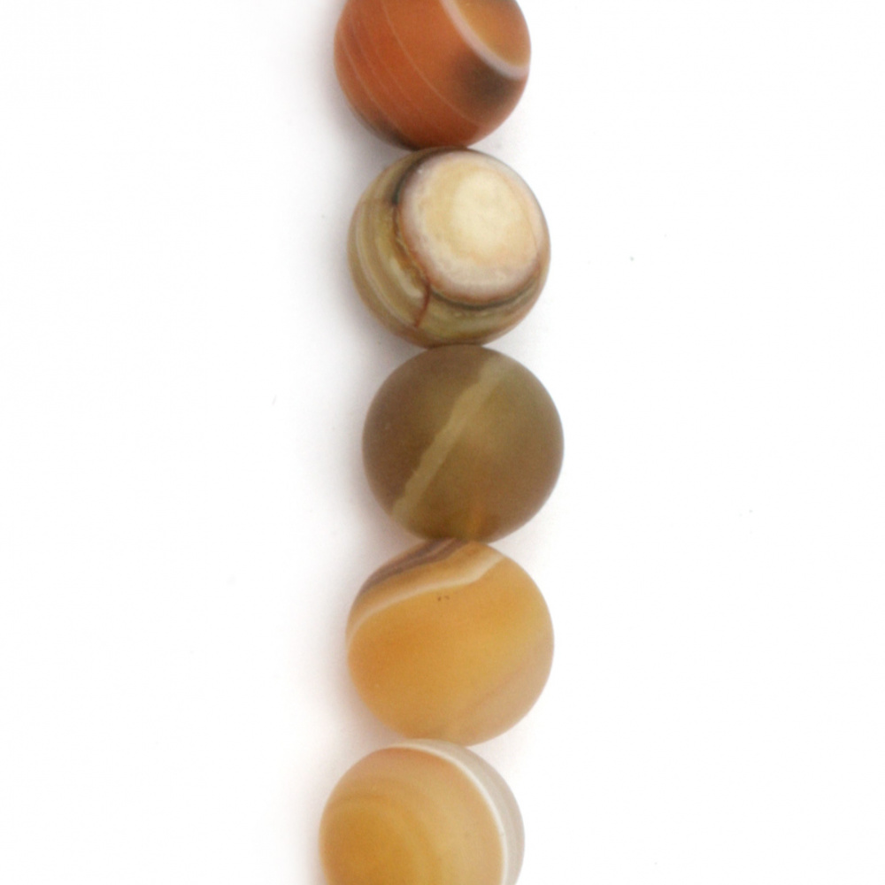 Șir de mărgele din piatră semiprețioasă  AGAT dungi portocaliiu cu bilă mat 12 mm ± 32 bucăți