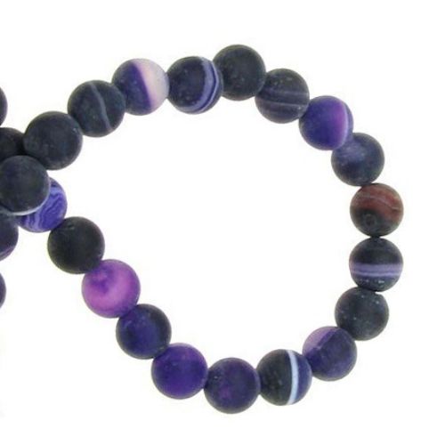 Natural Striped Agate  Beads Strand, Round, Frosted, Dyed, purple ball matte 6 mm ~ 64 pieces