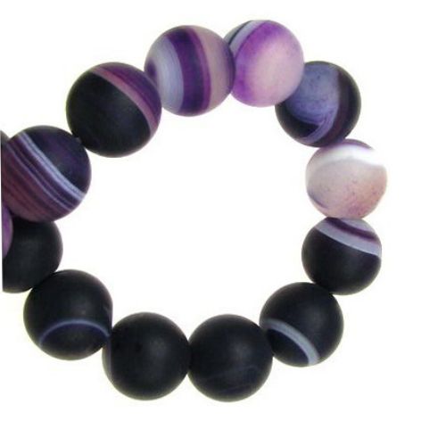 Natural Striped Agate  Beads Strand, Round, Frosted, Dyed, purple ball matte 10 mm ~ 37 pieces