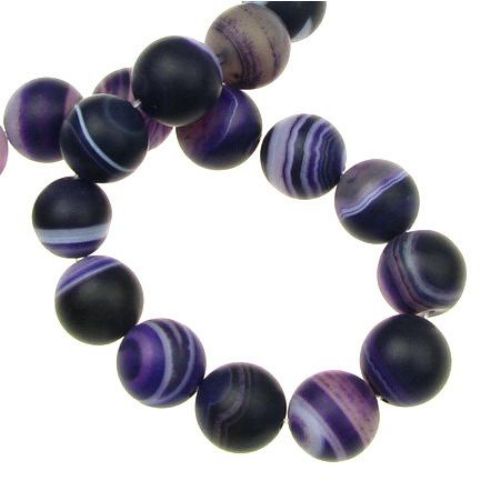 Natural Striped Agate  Beads Strand, Round, Frosted, Dyed, purple ball matte 12 mm ~ 33 pieces