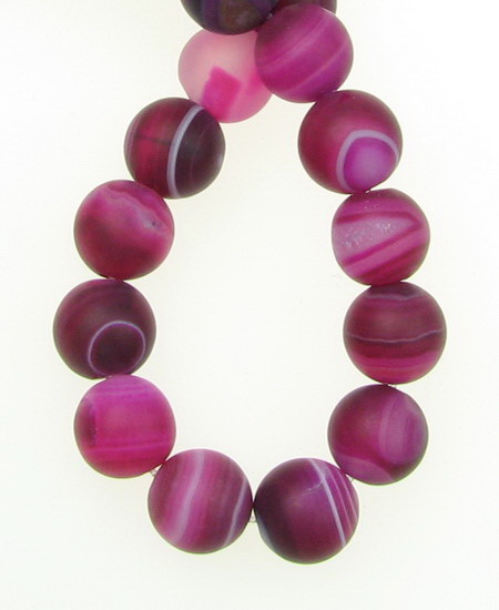 Natural Striped Agate  Beads Strand, Round, Frosted, Dyed, cyclamen bead matte 12 mm ~ 33 pieces