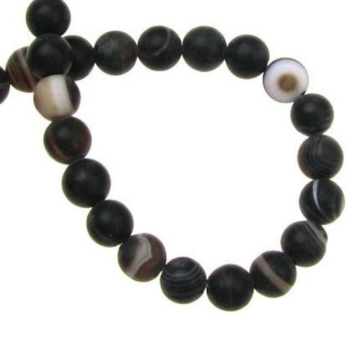 Natural Striped Agate  Beads Strand, Round, Frosted, Dyed, Black and Brown 6mm ~ 64 pcs