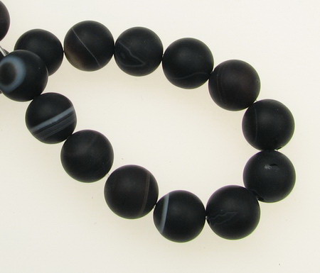 Natural Striped Agate  Beads Strand, Round, Frosted, Dyed,black ball matte 10 mm ~ 37 pieces