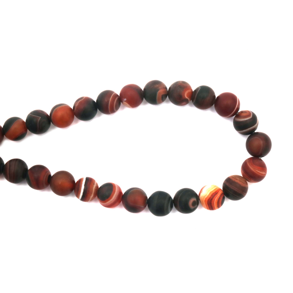 String of semi-precious gemstone AGATE, edged in dark brown, matte-finished spherical beads, 12 mm, approximately 33 pieces